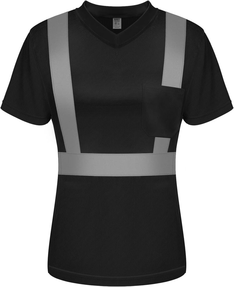 TCCFCCT Class 3 Safety Shirts for Women, Hi Vis Shirts for Women Quick Drying, Safety Shirt for Women Night Working, Night Running, Construction Work, WP-Black-DX L - Image 1